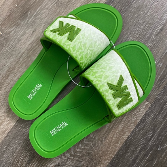Michael Kors Green Slide Sandals - Picture 1 of 7